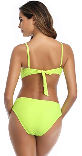 SHEKINI Mujer Conjunto de Bikini Sexy Traje de Baño de Malla Calado Shorts de Baño de mMalla de Cintura Baja (S, Amarillo Fluorescente)