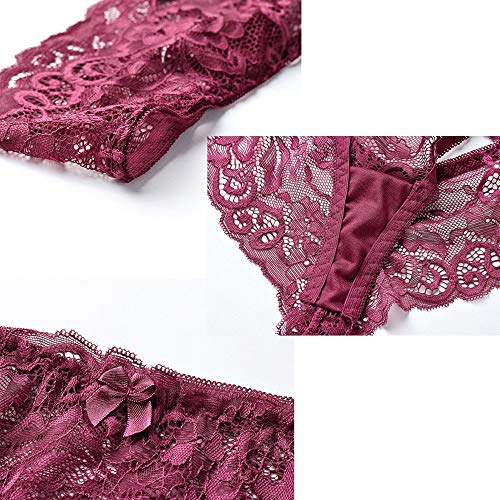 SHEKINI Mujer Conjunto de Ropa Interior Sexy Tanga Conjunto de lencería Encaje (38/85B, Rojo)