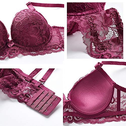 SHEKINI Mujer Conjunto de Ropa Interior Sexy Tanga Conjunto de lencería Encaje (38/85B, Rojo)