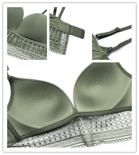 SHEKINI Mujer Conjuntos de lencería Bralette Ropa Interior Encaje Sujetador sin Aros Y Bragas(Verde ejército,XS)