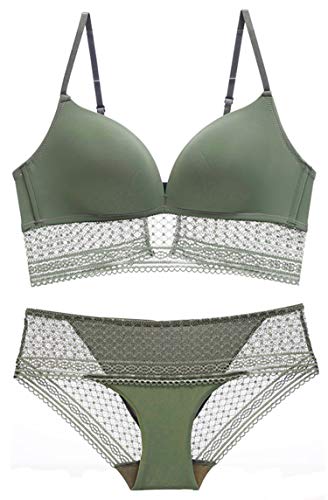SHEKINI Mujer Conjuntos de lencería Bralette Ropa Interior Encaje Sujetador sin Aros Y Bragas(Verde ejército,XS)