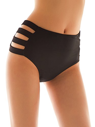 SHEKINI Mujer Negro Braguita Pantalones de Cintura Alta Bikini Braga Ropa Interior Natación Talla Grande S-XXXXL (Medium, Strapped Sides)