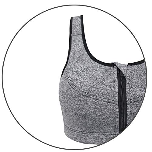 SHEKINI Mujeres Más Tamaño Soporte de Alto Impacto Cremallera Cierre Frontal Sujetador Deportivo Inalámbrico Almohadillas extraíbles(Gris,3XL)