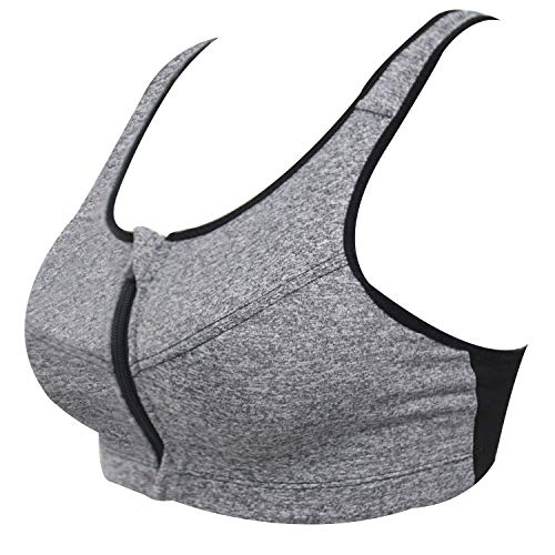 SHEKINI Mujeres Más Tamaño Soporte de Alto Impacto Cremallera Cierre Frontal Sujetador Deportivo Inalámbrico Almohadillas extraíbles(Gris,3XL)
