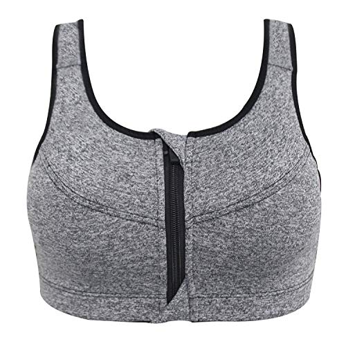SHEKINI Mujeres Más Tamaño Soporte de Alto Impacto Cremallera Cierre Frontal Sujetador Deportivo Inalámbrico Almohadillas extraíbles(Gris,3XL)