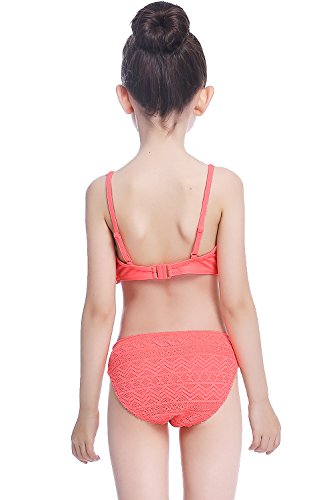 SHEKINI Niñas Niños Dos Pieces Bikini Set Lace Swimsuit 2 Piece Bañador Swimwear (10-12 años de Edad, Rojo Claro)