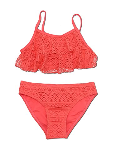 SHEKINI Niñas Niños Dos Pieces Bikini Set Lace Swimsuit 2 Piece Bañador Swimwear (10-12 años de Edad, Rojo Claro)