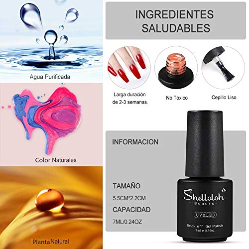 Shelloloh 7ml Esmalte de Gel Semipermanente Kit Uñas en Gel 10pcs Secador de Uñas LED/UV 36W Gel Esmalte de Uñas Curado Luz Máquina Base Top Gel para Manicura