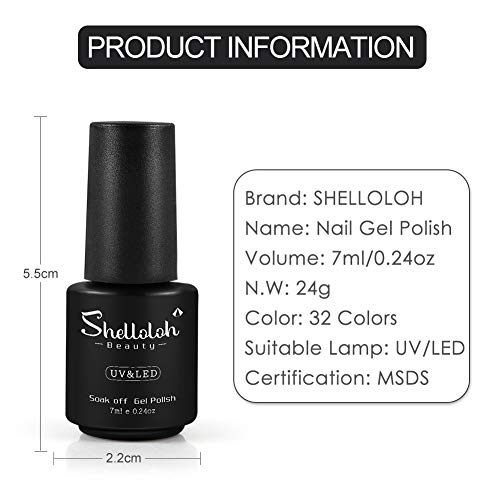 Shelloloh 7ml Esmalte de Gel Semipermanente Kit Uñas en Gel 10pcs Secador de Uñas LED/UV 36W Gel Esmalte de Uñas Curado Luz Máquina Base Top Gel para Manicura