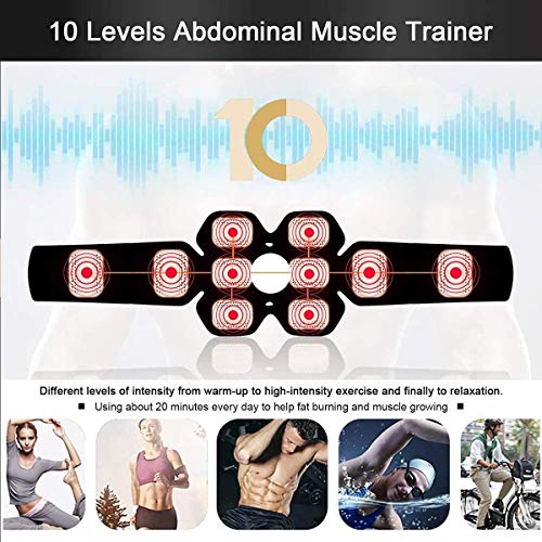 SHENGMI Electroestimulador Muscular Abdominales Cinturón,Masajeador Eléctrico Cinturón con USB,Entrenador Inalámbrico Portátil de 6 Modos de Simulación,10 Niveles Diferentes para Abdomen/Cintura.