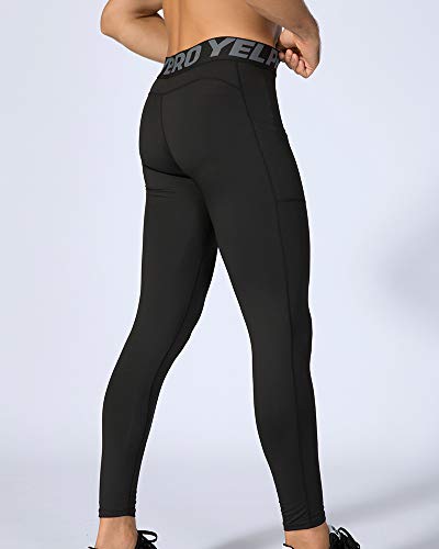 Shengwan Leggings Largos Hombre Mallas de Compresión Secado Rápido Yoga Deportes Pantalones de Correr con Bolsillo Negro M