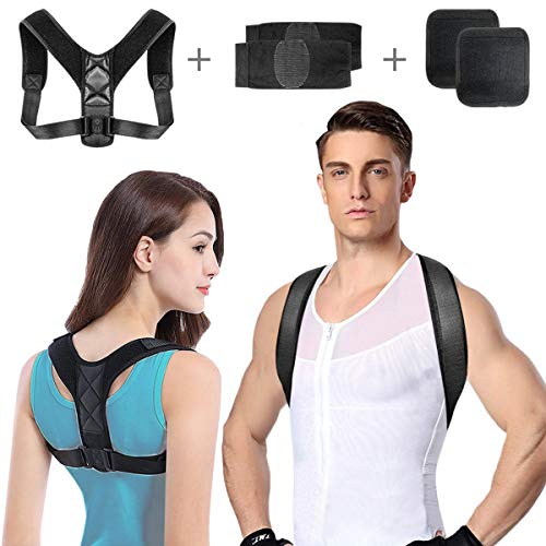 SHENMATE Corrector Postura Espalda y Hombros, Corrector de Postura para Hombre y Mujer, Ajustable Espalda Recta Soporte Faja, Aliviar Dolor y Mejorar Postura Joroba incluye 2 Hombreras y 2 Rodilleras
