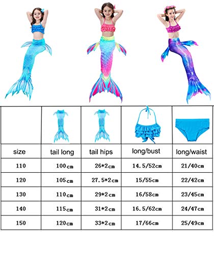 shepretty Traje de Baño de La Cola Sirena de Las Muchachas Bikini Set para Nadar Traje de Sirena,Dh02,110