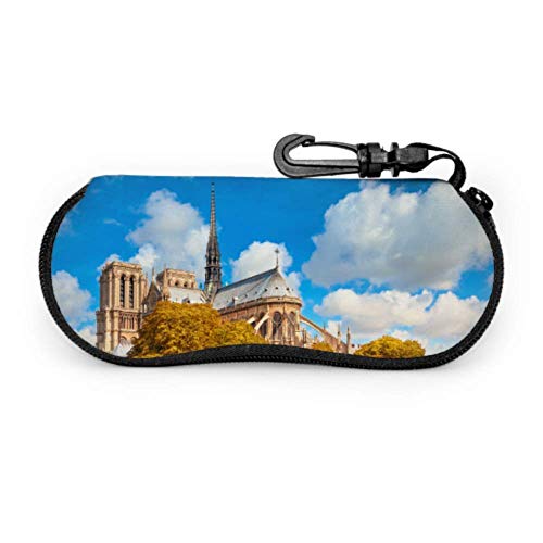 sherry-shop Estuche de gafas con mosquetón Ver Notre Dame De Paris Quai Gafas de sol con cremallera de neopreno ultraligero portátil Estuche blando - Se adapta a la mayoría de los lentes
