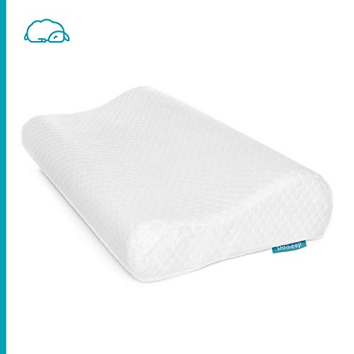 SHHHEEP DREAMS Almohada Cervical con Espuma viscoelástica hipoalergénica y antimicrobiana de Altura Ajustable. Funda Extra Suave de Tencel 100% Natural. Diseño ergonómico