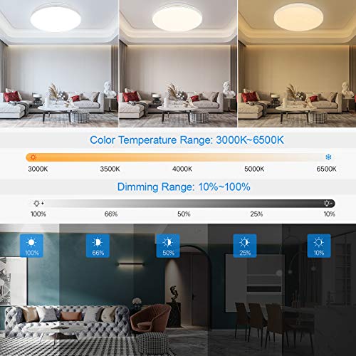 SHILOOK Lámparas Led de Techo Infantiles Redondo Regulable con Mando a Distancia 24W para Salón Dormitorios Juveniles Cocina Comedor, 3000K a 6500K, Modernas 40cm Blanca