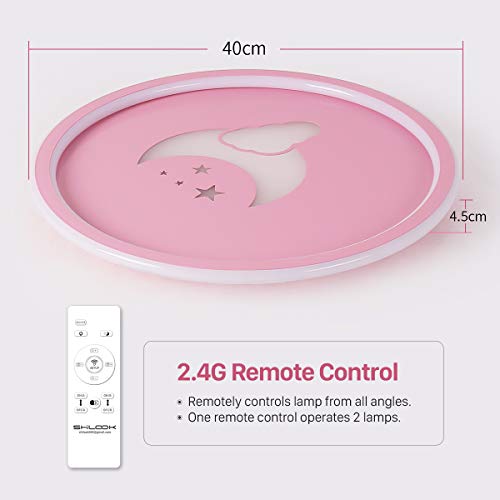 SHILOOK Plafón LED de Techo Redondo Regulable con Mando a Distancia, 36W para Dormitorio, Habitación Infantil para Niñas, Diseño de Luna y Nube 3000K-6000K 2700LM, Rosa Superficie 40cm