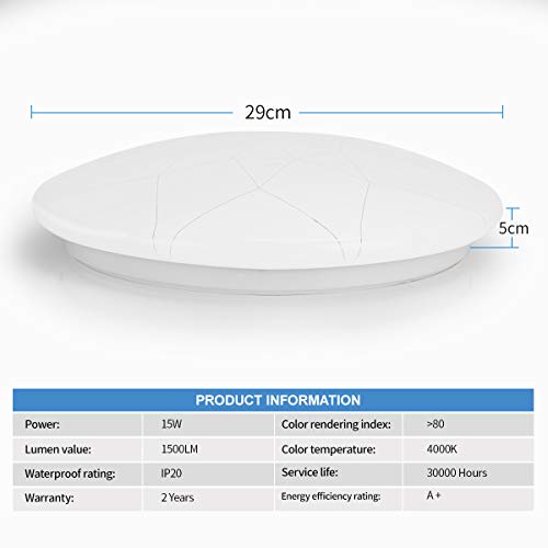 SHILOOK Plafón LED Lámpara de Techo Redondo 15W 1500LM 4000K para Pasillo/Habitación/Dormitorio/Infantiles/Juveniles, Modern Redondo Blanco 29CM, Luz de Techo