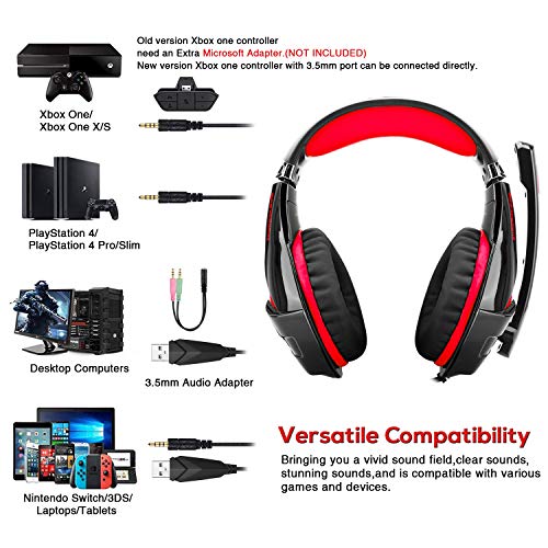 ShinePick Auriculares Gaming, 3.5mm Cancelación De Ruido Gaming Headset, Juego Auriculares con Micrófono para Nintendo Switch Xbox One PS4 Portátil Mac Tablet (Rojo)