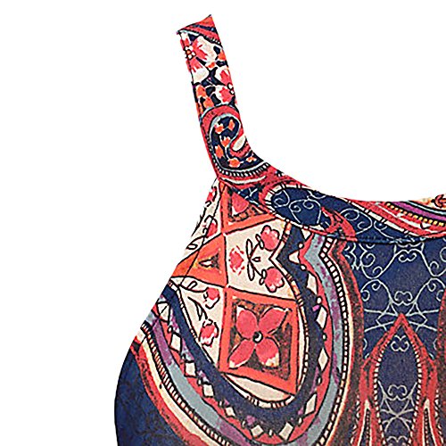 SHOBDW Las Mujeres de la Manera del Halter Cuello Boho Imprimir sin Mangas de Verano Mini Casual Beachwear Vestido Sundress (S, Armada)