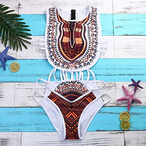 SHOBDW Mujer Africano de impresión Vintage Estilo étnico Bikini Conjunto de Traje de baño Push-up Sujetador Acolchado Beachwear (Blanco, XL)