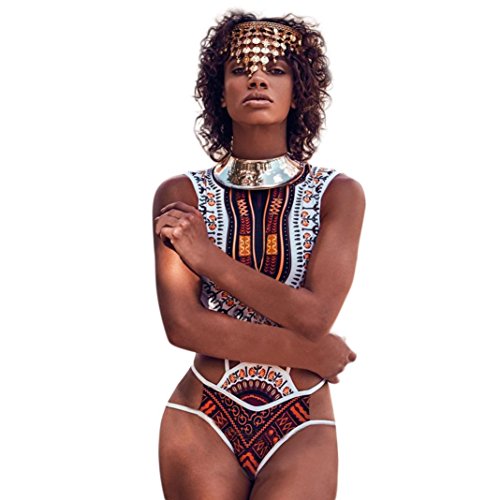 SHOBDW Mujer Africano de impresión Vintage Estilo étnico Bikini Conjunto de Traje de baño Push-up Sujetador Acolchado Beachwear (Blanco, XL)