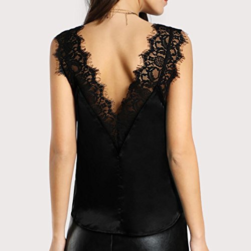 SHOBDW Mujeres de Encaje Chaleco Superior sin Mangas Casual Blusa de Primavera Tops Camiseta (Negro, S)