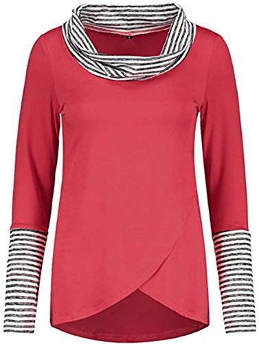 SHOBDW Mujeres Retro O-Cuello Franja de Manga Larga Sudadera Jersey Tops Blusa Camisa (Rojo, XXL)