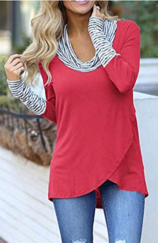 SHOBDW Mujeres Retro O-Cuello Franja de Manga Larga Sudadera Jersey Tops Blusa Camisa (Rojo, XXL)