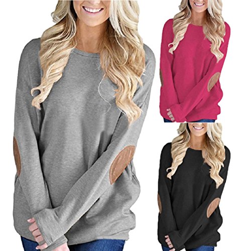 SHOBDW Mujeres Sueltas de Manga Larga de Patchwork sólida Camiseta Inferior Blusa Tops (Negro, S)