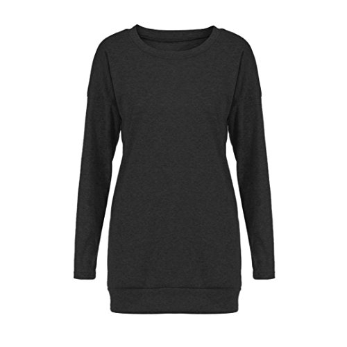 SHOBDW Mujeres Sueltas de Manga Larga de Patchwork sólida Camiseta Inferior Blusa Tops (Negro, S)