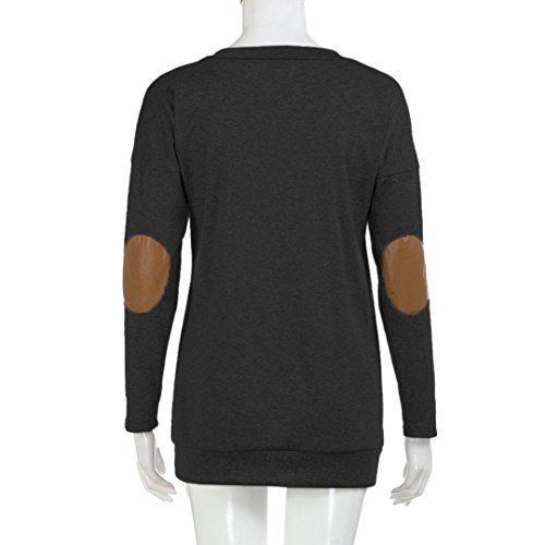 SHOBDW Mujeres Sueltas de Manga Larga de Patchwork sólida Camiseta Inferior Blusa Tops (Negro, S)