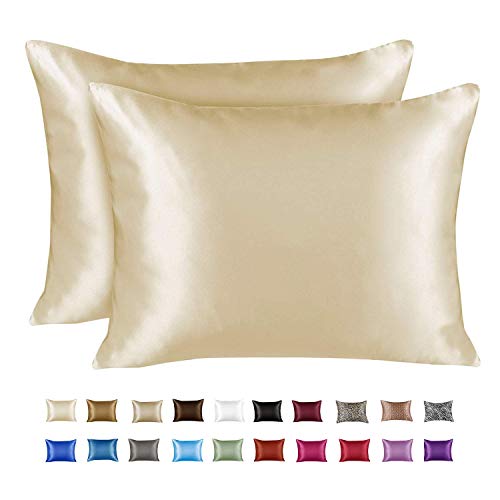 Shop Bedding Satinado Almohada de Lujo para la Reina de Pelo Raso Funda de Almohada con Cremallera, Marfil (la Funda de Almohada Juego de 2) Blissford