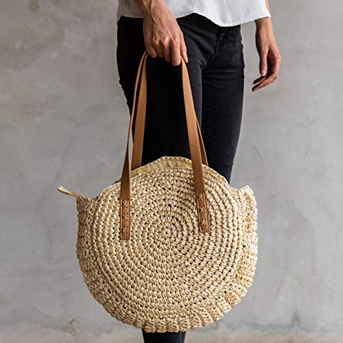 ShopINess Bolso de rafia redondo (Beige)
