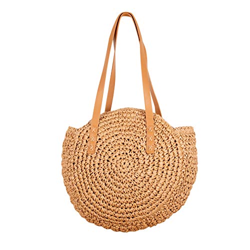 ShopINess Bolso de rafia redondo (Camel)