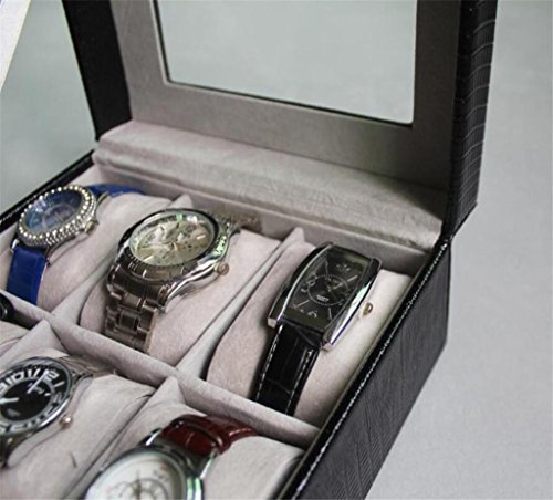 SHOUNHEZ Caja de Reloj de Cuero/Caja Cuadrada de la colección de la Tabla Seis/Caja de exhibición, Regalo de cumpleaños, decoración casera, Black