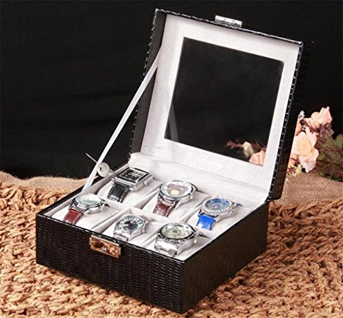 SHOUNHEZ Caja de Reloj de Cuero/Caja Cuadrada de la colección de la Tabla Seis/Caja de exhibición, Regalo de cumpleaños, decoración casera, Black