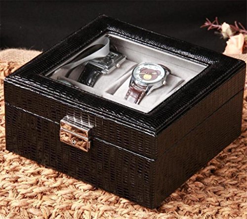 SHOUNHEZ Caja de Reloj de Cuero/Caja Cuadrada de la colección de la Tabla Seis/Caja de exhibición, Regalo de cumpleaños, decoración casera, Black