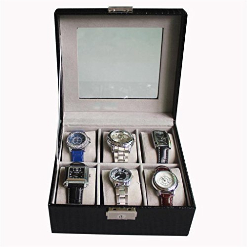 SHOUNHEZ Caja de Reloj de Cuero/Caja Cuadrada de la colección de la Tabla Seis/Caja de exhibición, Regalo de cumpleaños, decoración casera, Black