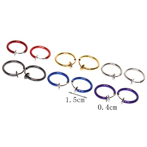 Sicai 12 piezas Fake Earrings Hoop, aretes sin perforaciones 6 colores, anillo de nariz Ear Lip Clip Body Jewelry