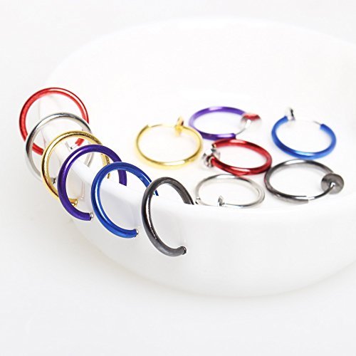 Sicai 12 piezas Fake Earrings Hoop, aretes sin perforaciones 6 colores, anillo de nariz Ear Lip Clip Body Jewelry