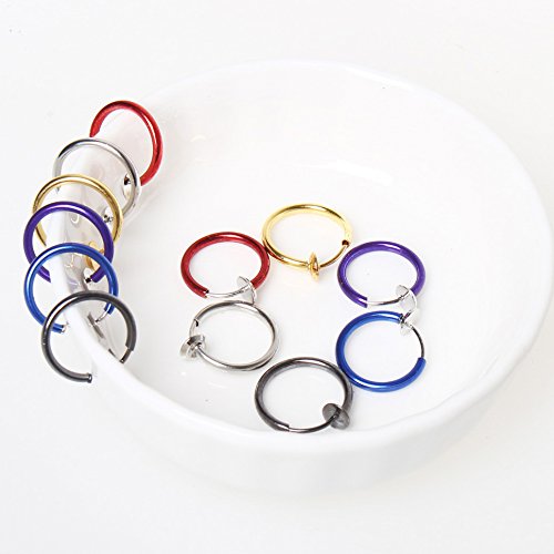 Sicai 12 piezas Fake Earrings Hoop, aretes sin perforaciones 6 colores, anillo de nariz Ear Lip Clip Body Jewelry