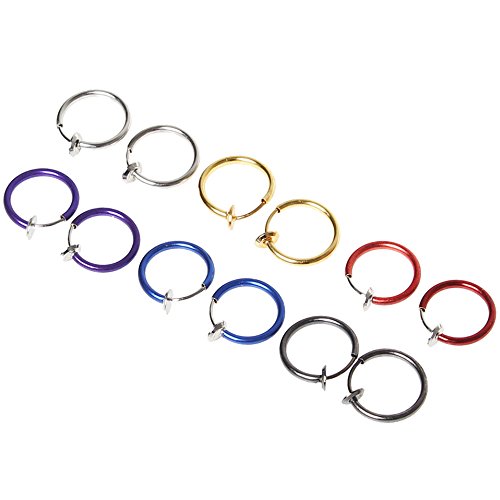 Sicai 12 piezas Fake Earrings Hoop, aretes sin perforaciones 6 colores, anillo de nariz Ear Lip Clip Body Jewelry
