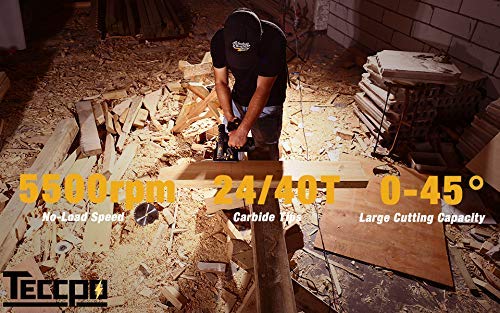 Sierra Circular, TECCPO 1500W 5800 RPM Sierras Circulares, Guía Láser, 2 Hojas Ø185mm, Profundidad de Corte 63mm (90°), 45mm (45°), Motor de Cobre Puro - TACS01P
