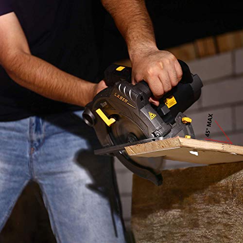 Sierra Circular, TECCPO 1500W 5800 RPM Sierras Circulares, Guía Láser, 2 Hojas Ø185mm, Profundidad de Corte 63mm (90°), 45mm (45°), Motor de Cobre Puro - TACS01P