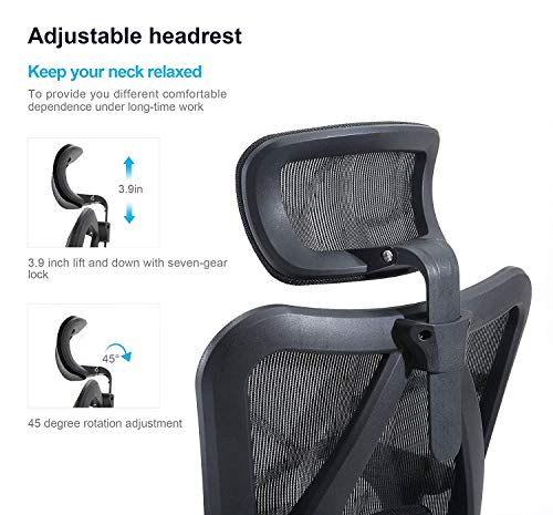 SIHOO Silla de Oficina Ergonómica, Silla de Escritorio, Respaldo Alto, Transpirable, Silla de Malla, con Reposabrazos 3D y Soporte Lumbar Ajustables(Negro)
