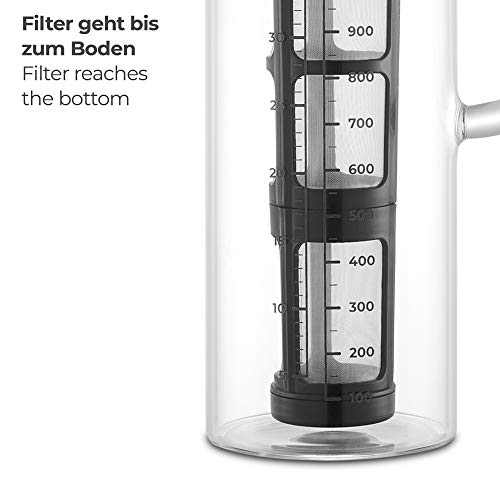 SILBERTHAL Cold Brew Coffee Maker | Cafetera Fria 1,3l | Jarra de café Nevera | Jarra Cristal con Tapa | Prepara café Frio o té