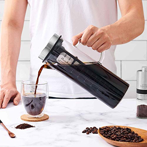 SILBERTHAL Cold Brew Coffee Maker | Cafetera Fria 1,3l | Jarra de café Nevera | Jarra Cristal con Tapa | Prepara café Frio o té