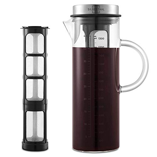 SILBERTHAL Cold Brew Coffee Maker | Cafetera Fria 1,3l | Jarra de café Nevera | Jarra Cristal con Tapa | Prepara café Frio o té