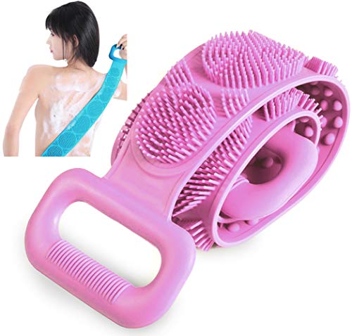 Silicona Cepillo Corporal Para BañO Y Ducha, Toalla Exfoliante Exfoliante Corporal Limpiador De Espalda, Quitar Piel Muerta, Masaje Corporal, Ceansing Profundo (72cm-Rosado)